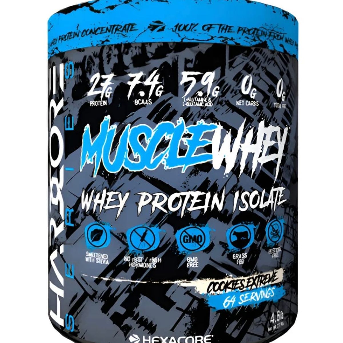 HEXACORE - Proteína Hexacore Muscle Whey Isolate 4.8 libras 64 servicios COOKIES AND CREEMS