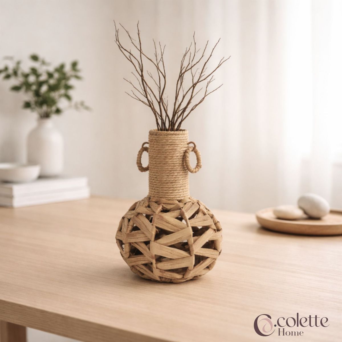 COLETTE - Jarrón y Florero Decorativo Funcional Tejido Yute  Boho Natural