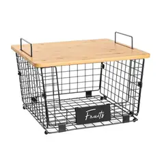 GENERICO - CESTA ORGANIZADOR DE BAMBU CON ALMACENAMIENTO DE FRUTAS Y VERDURAS