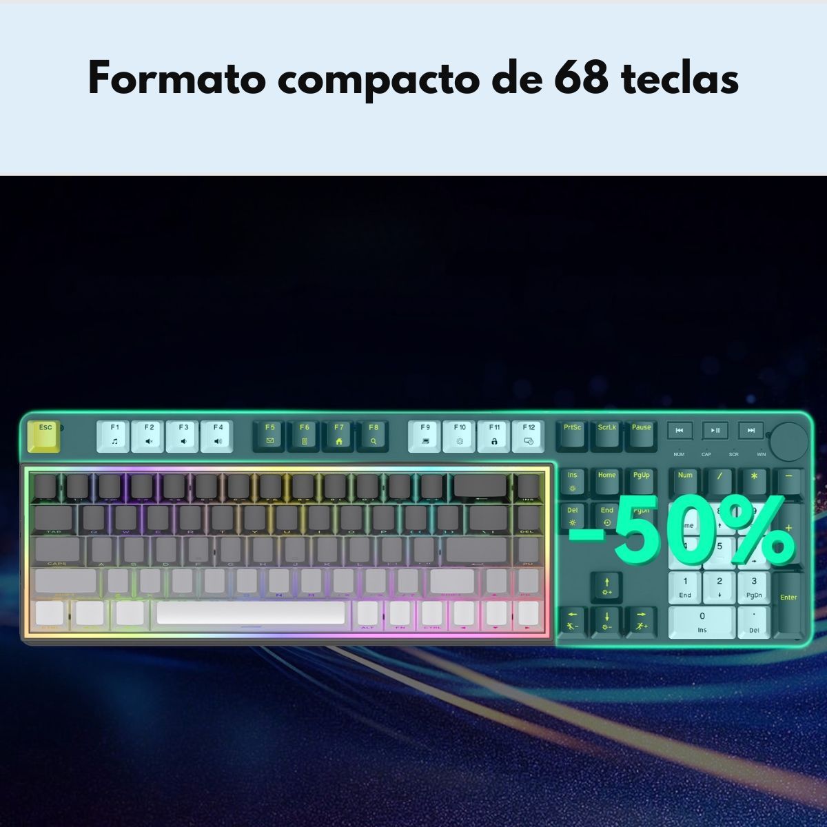 GENERICO - Teclado Mecánico TMICE 68 Teclas RGB Hot Swap