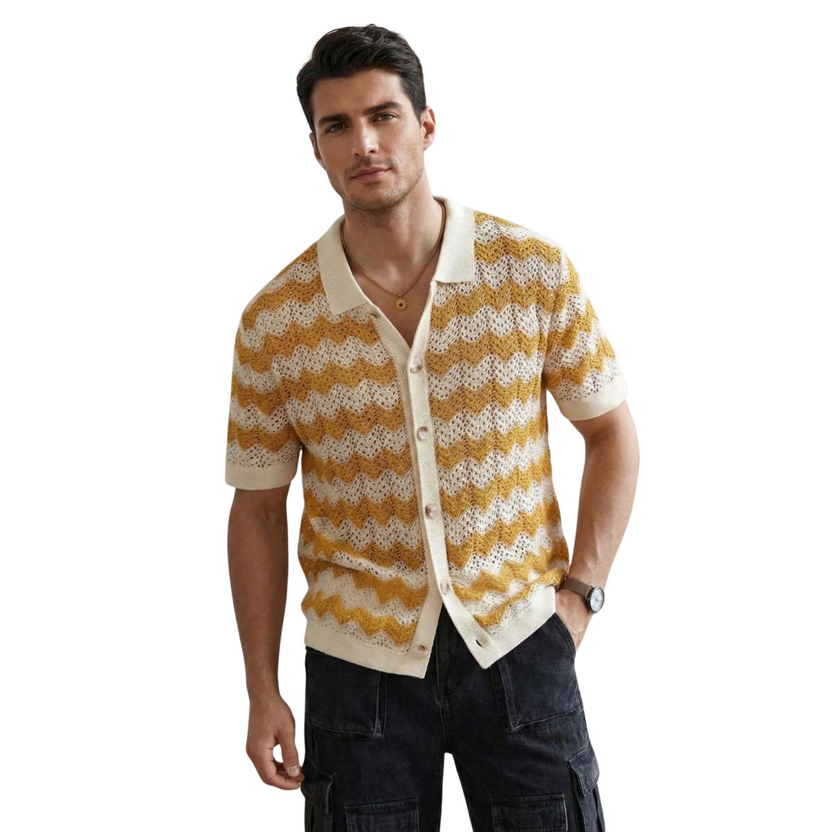D'JOE - Camisa Tejida Hombre Wave