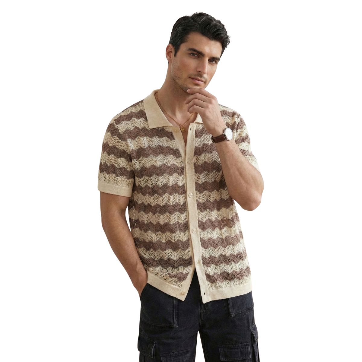 D'JOE - Camisa Tejida Hombre Wave