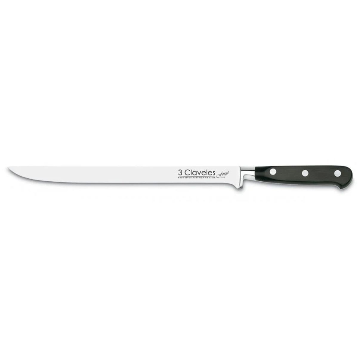 3 CLAVELES - Cuchillo Jamonero 25 cm y Astil 20 cm