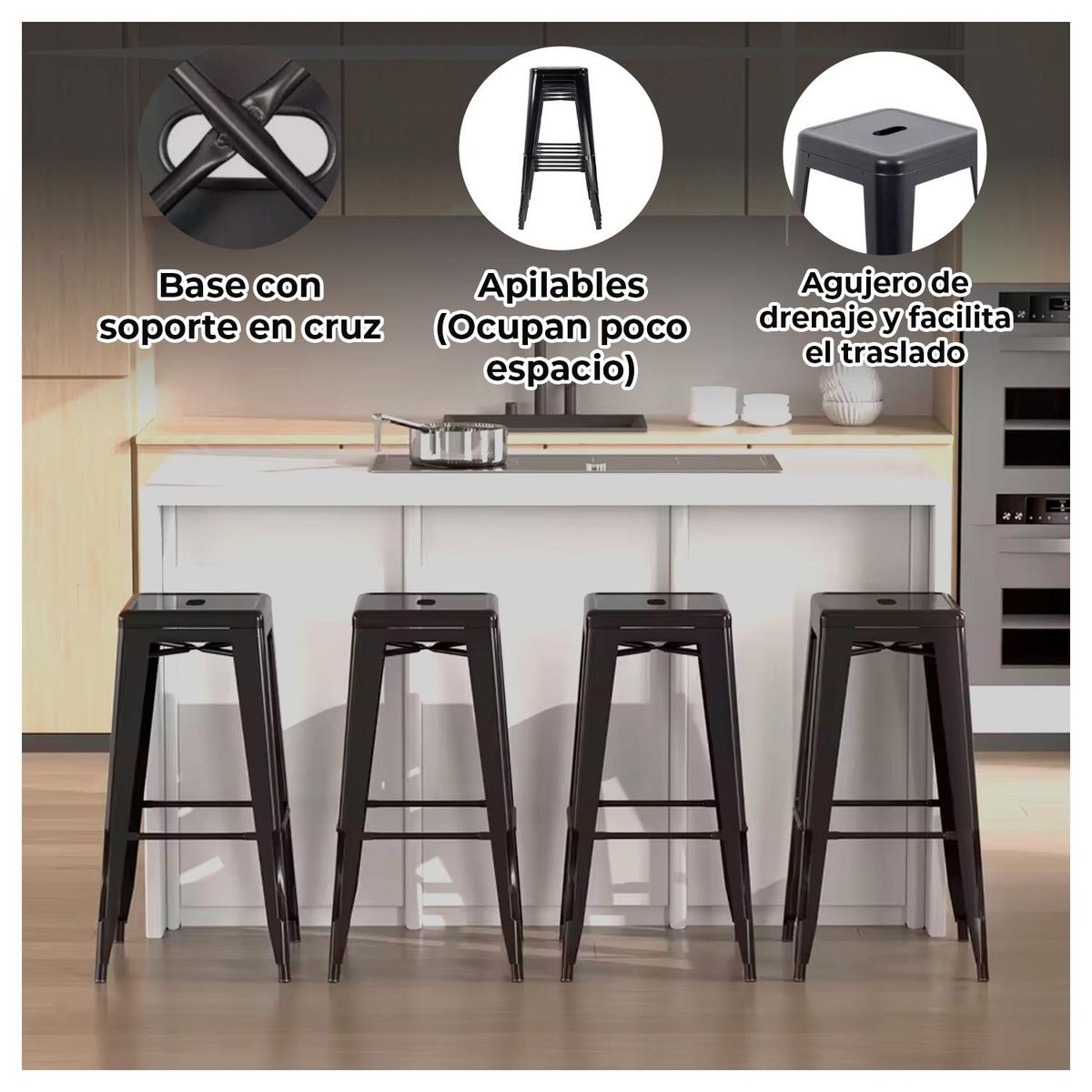 GLOBAL LATIN GROUP - Pack 5 Taburete en Acero Ideal para Bares Cocina y Restaurante
