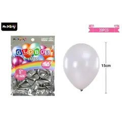 GENERICO - Globos de látex perlado plateado 15cm 20pcs