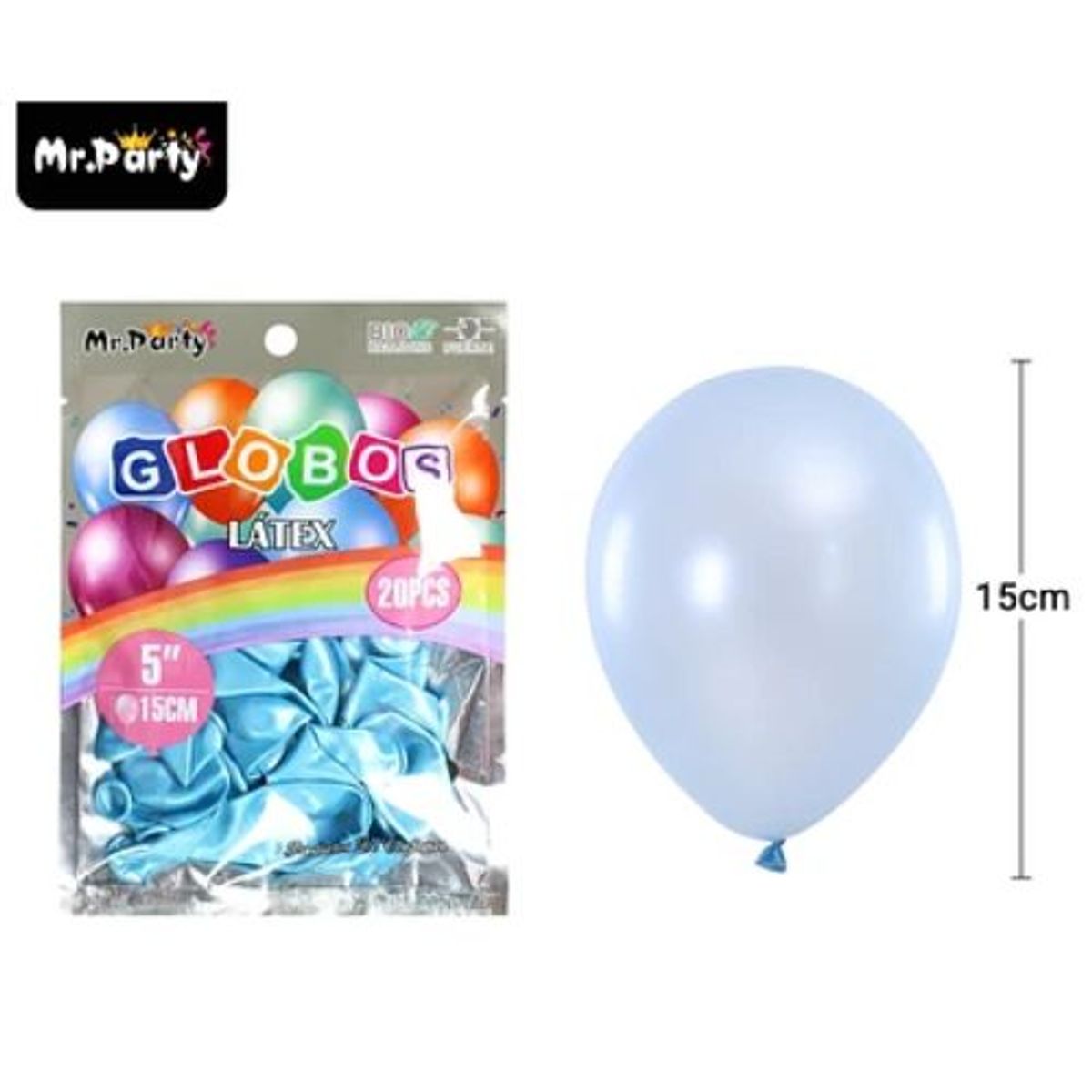 GENERICO - Globos de látex perlado celeste 15cm 20pcs