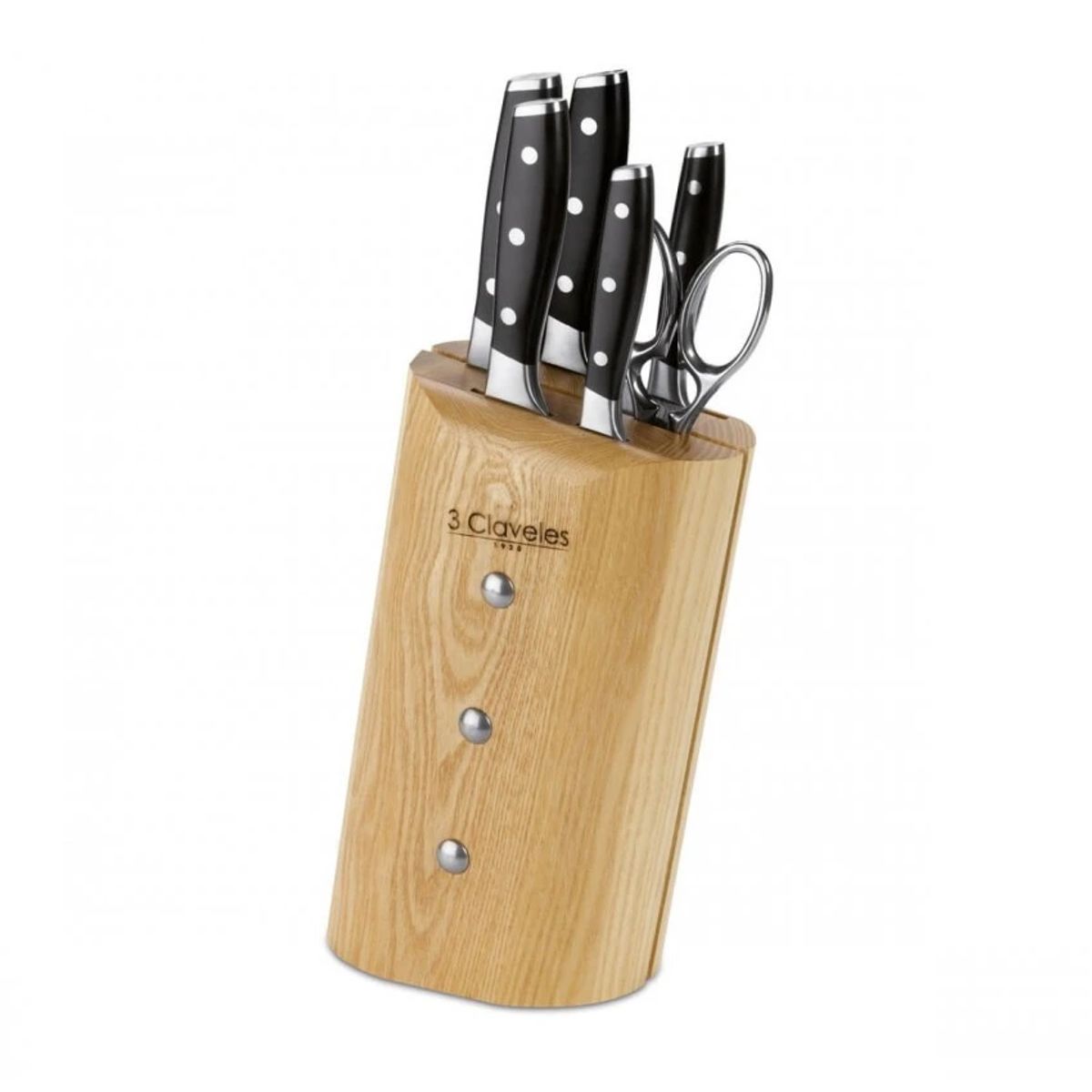 3 CLAVELES - Cuchillos Set 5 Pzas ASH Toledo + Tijera Porta Cuchillo