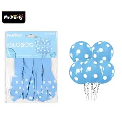 GENERICO - Globos de látex de puntos celeste 30cm 5pcs