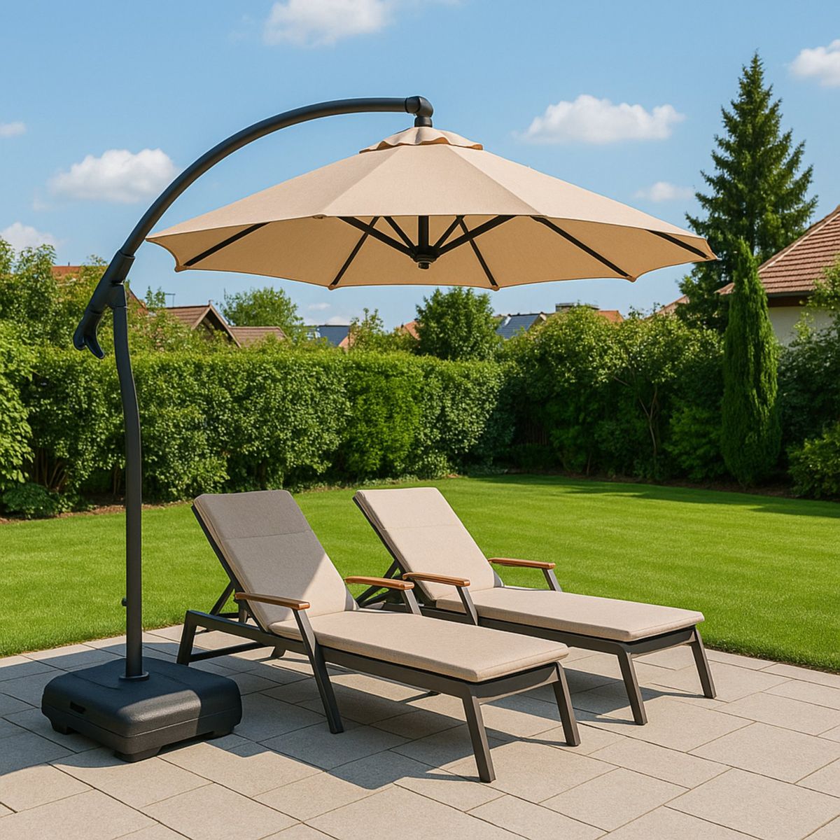 SPACE HOME - Toldo Base Incluida Quitasol Beige Sombrilla 3 Metros CON UV30