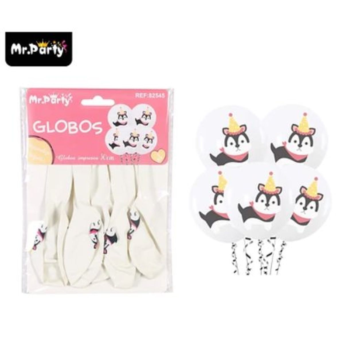 GENERICO - Globos de látex blancos con perritos mate 30cm 5pcs