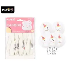 GENERICO - Globos de látex blancos con perritos mate 30cm 5pcs