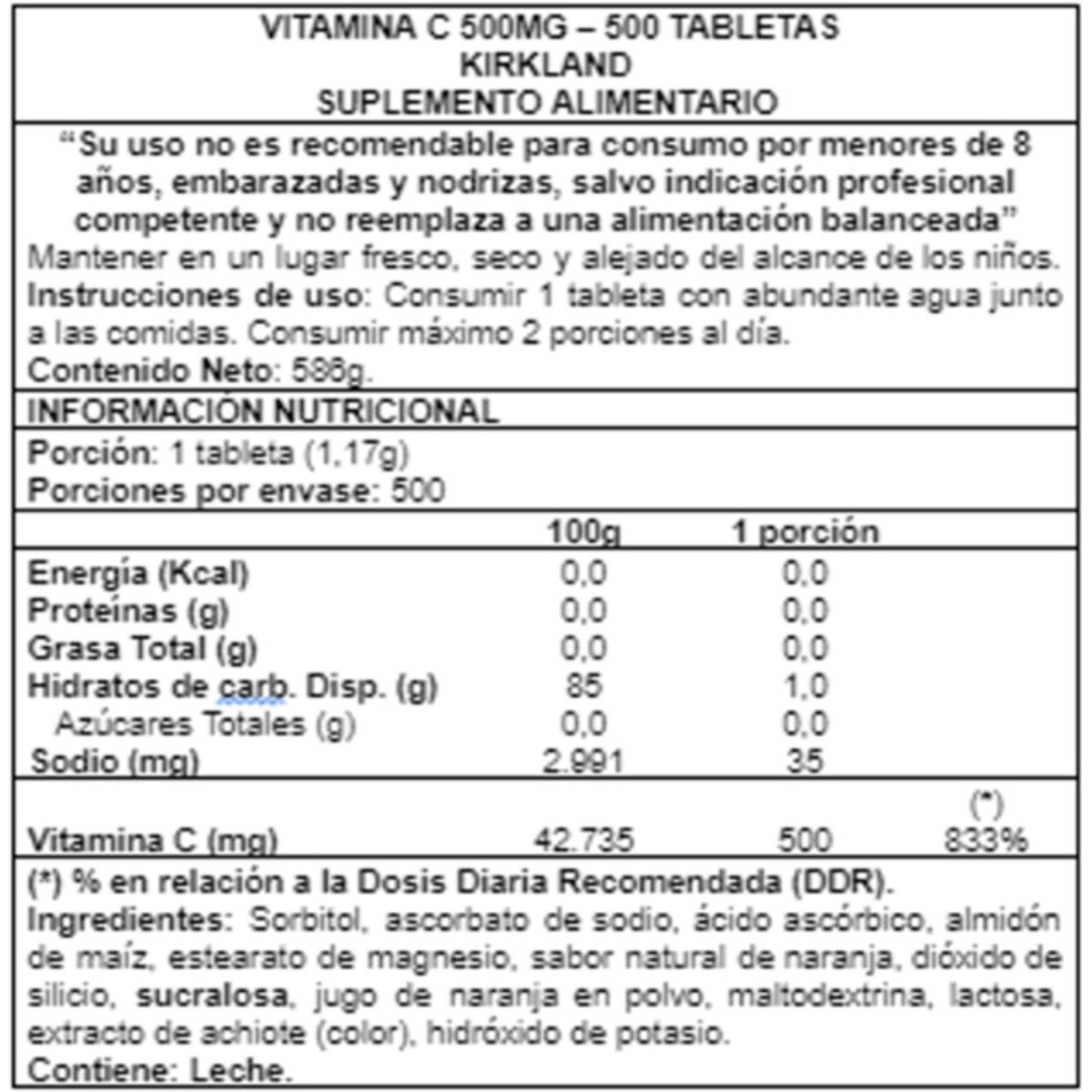 KIRKLAND - Vitamin C 500mg 500Tabs  Kirkland