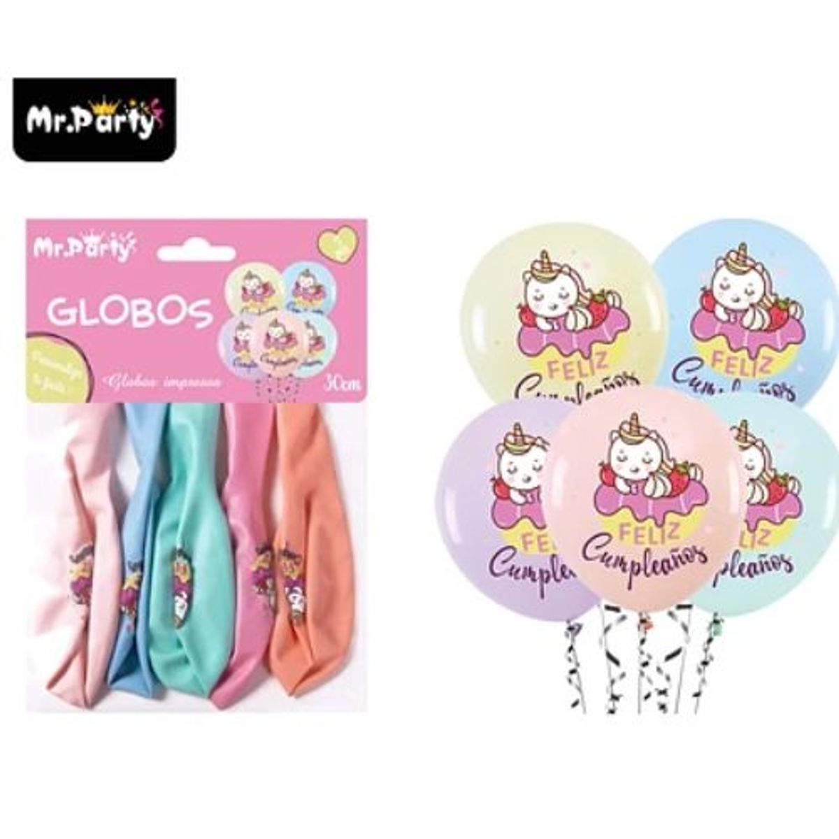 GENERICO - Globos de látex pastel con unicornio 30cm 5pcs