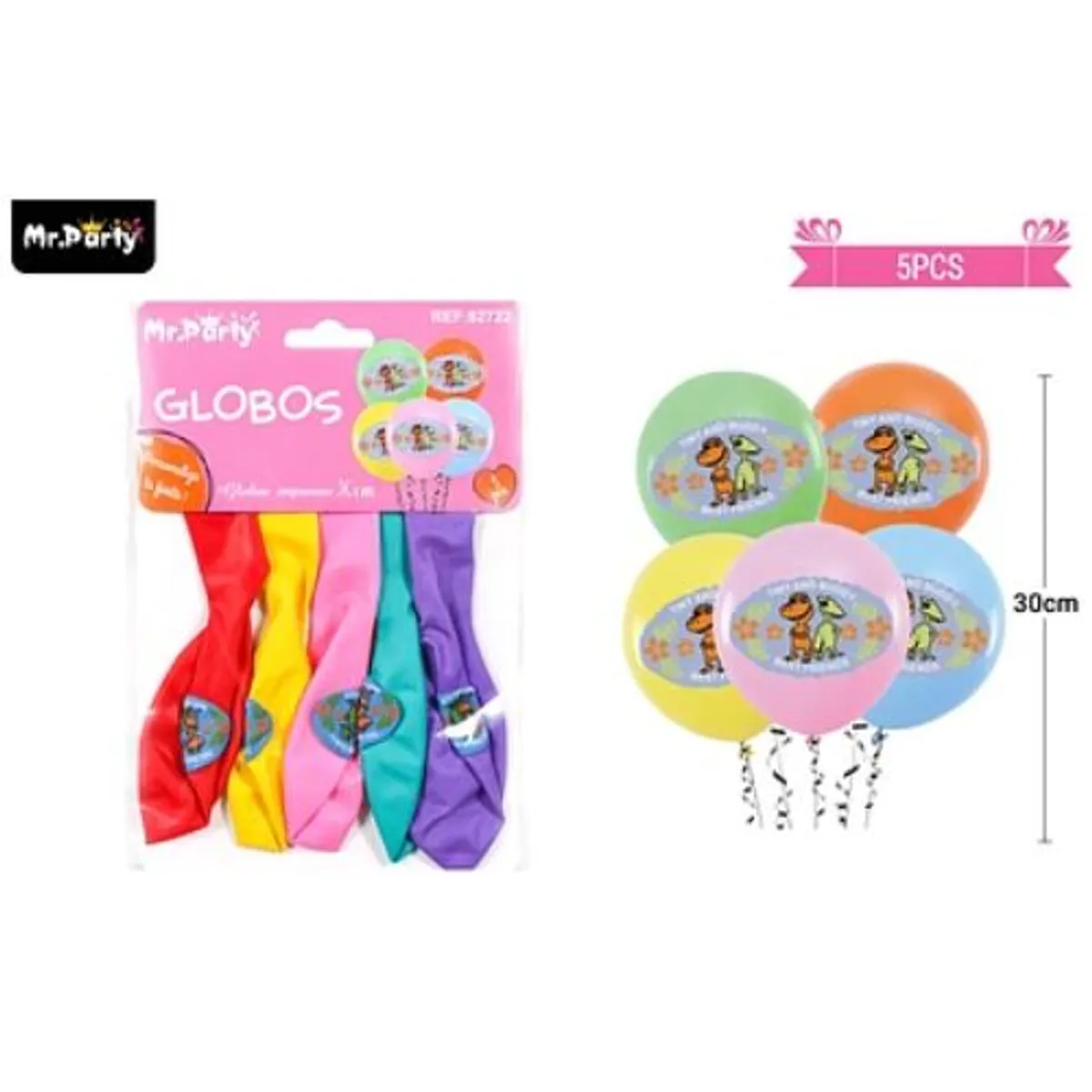 GENERICO - Globos de látex mate multicolor con dinosaurios 30cm 5pcs