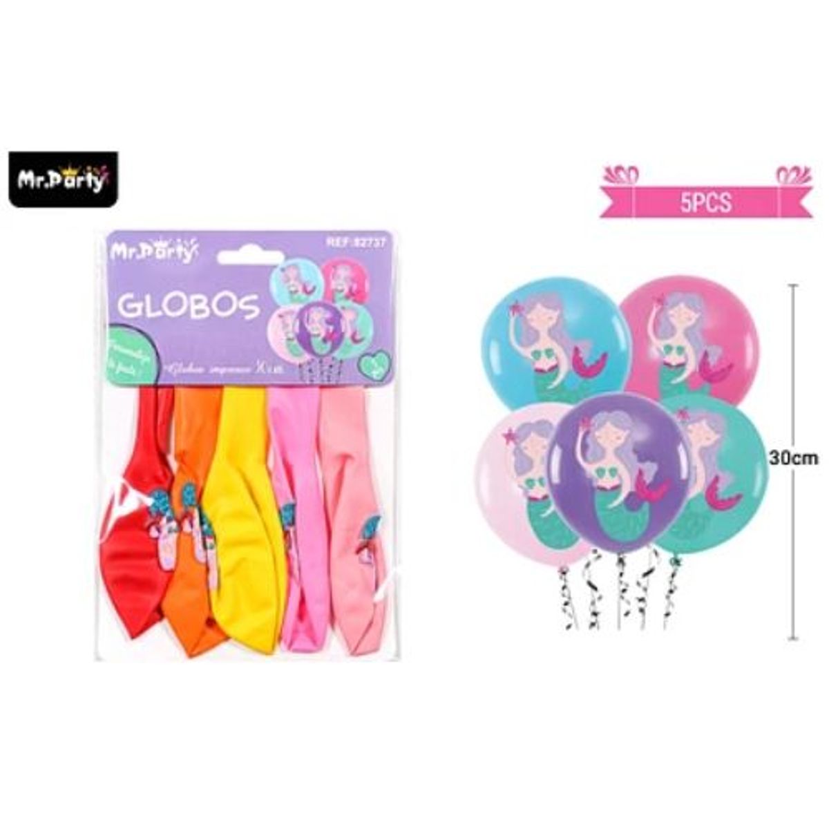 GENERICO - Globos de látex mate multicolor con sirena 30cm 5pcs