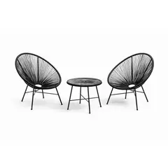 SPACE HOME - Juego Terraza 3 Piezas Hilo Negro con Mesa Redonda