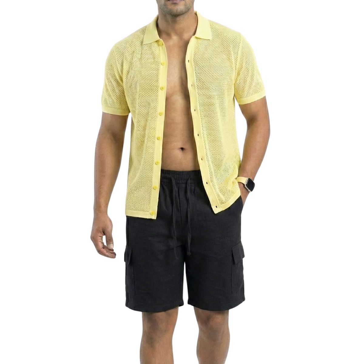 D'JOE - Short Fresco Lino Grueso Cargo Hombre