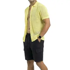 D'JOE - Short Fresco Lino Grueso Cargo Hombre