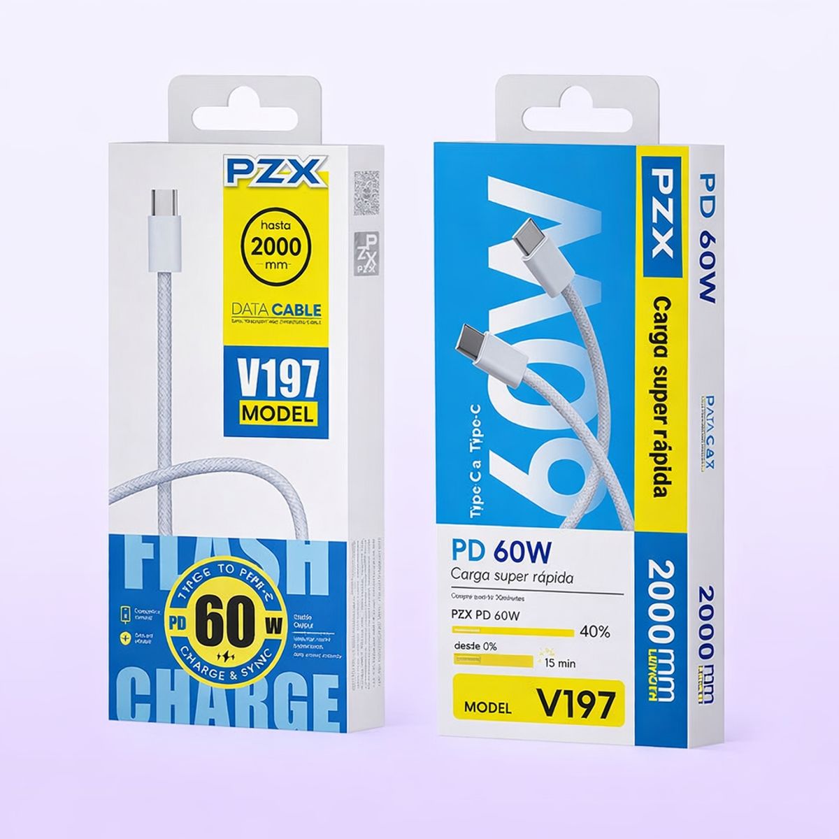 GENERICO - Cable Pzx blanco USB-C a USB-C 60W PD 2m Carga Rápida