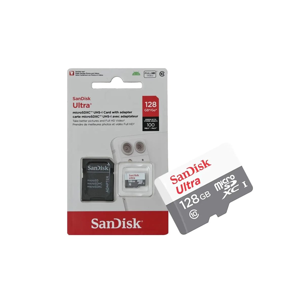 SANDISK - Memoria Micro SD SanDisk Ultra 128GB UHS-I Clase 10 Con Adaptador