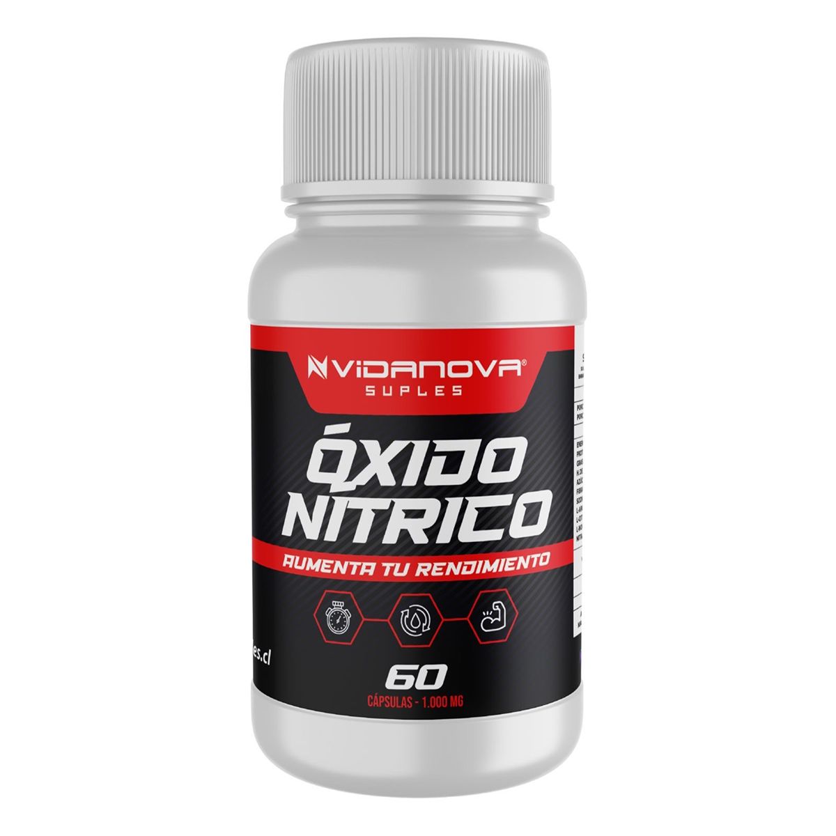 GENERICO - Óxido Nítrico Vidanova® 60 Cáps 1.000 Mg Booster Pre Entreno Sin Sabor