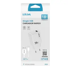 IRM - Cargador Rápido 18w Usb Con Cable Tipo C Blanco