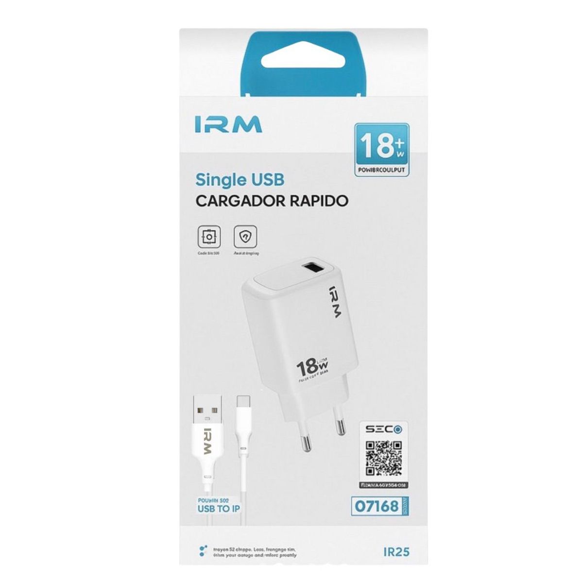 IRM - Cargador Rápido 18w Usb Con Cable Tipo C Blanco