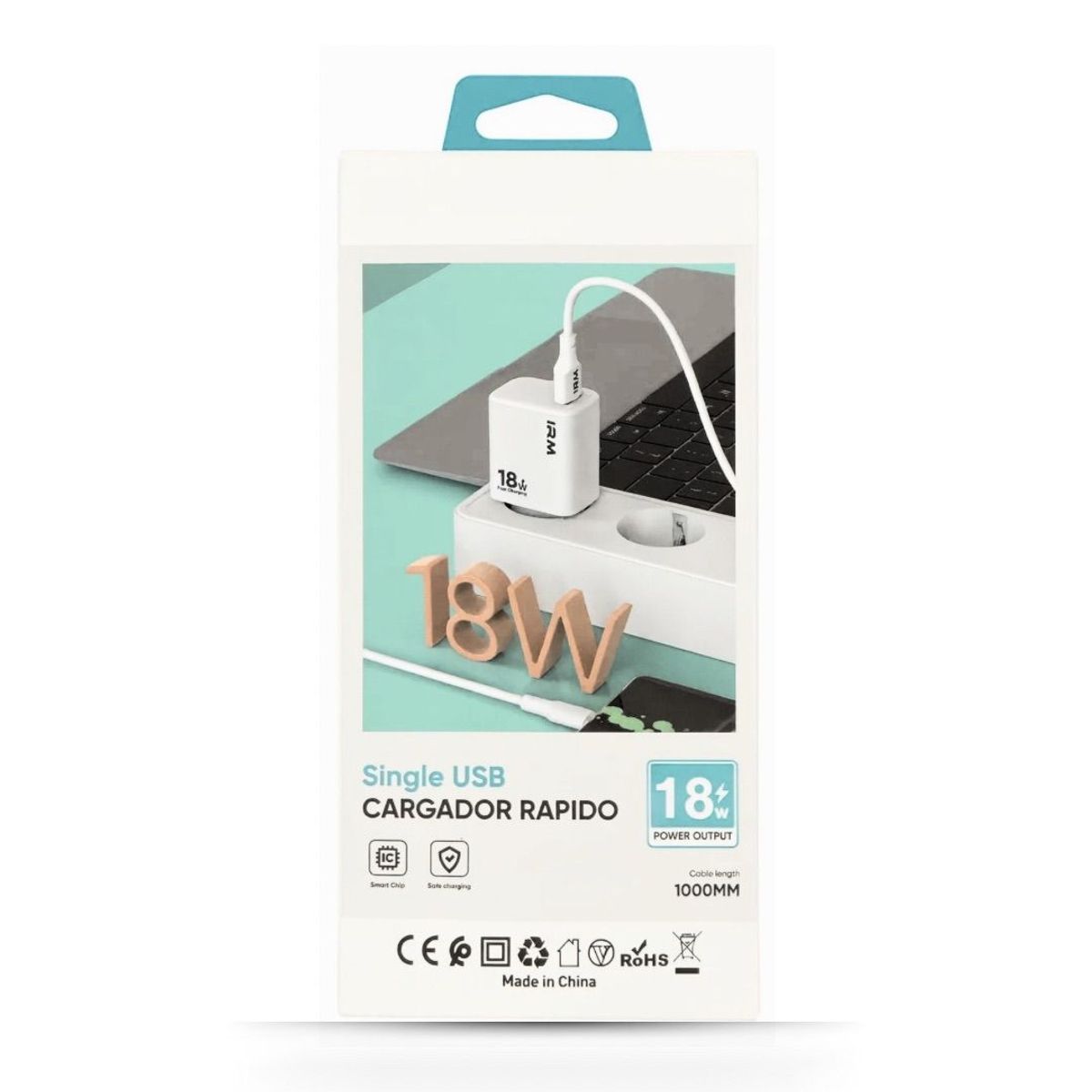 IRM - Cargador Rápido 18w Usb Con Cable Tipo C Blanco