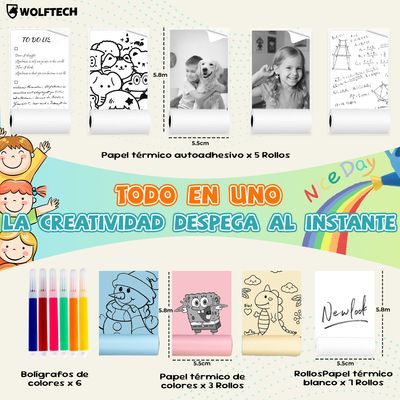 Imagen 2 del producto Mini Impresora Térmica Portátil Bluetooth 15 Rollos Blanco