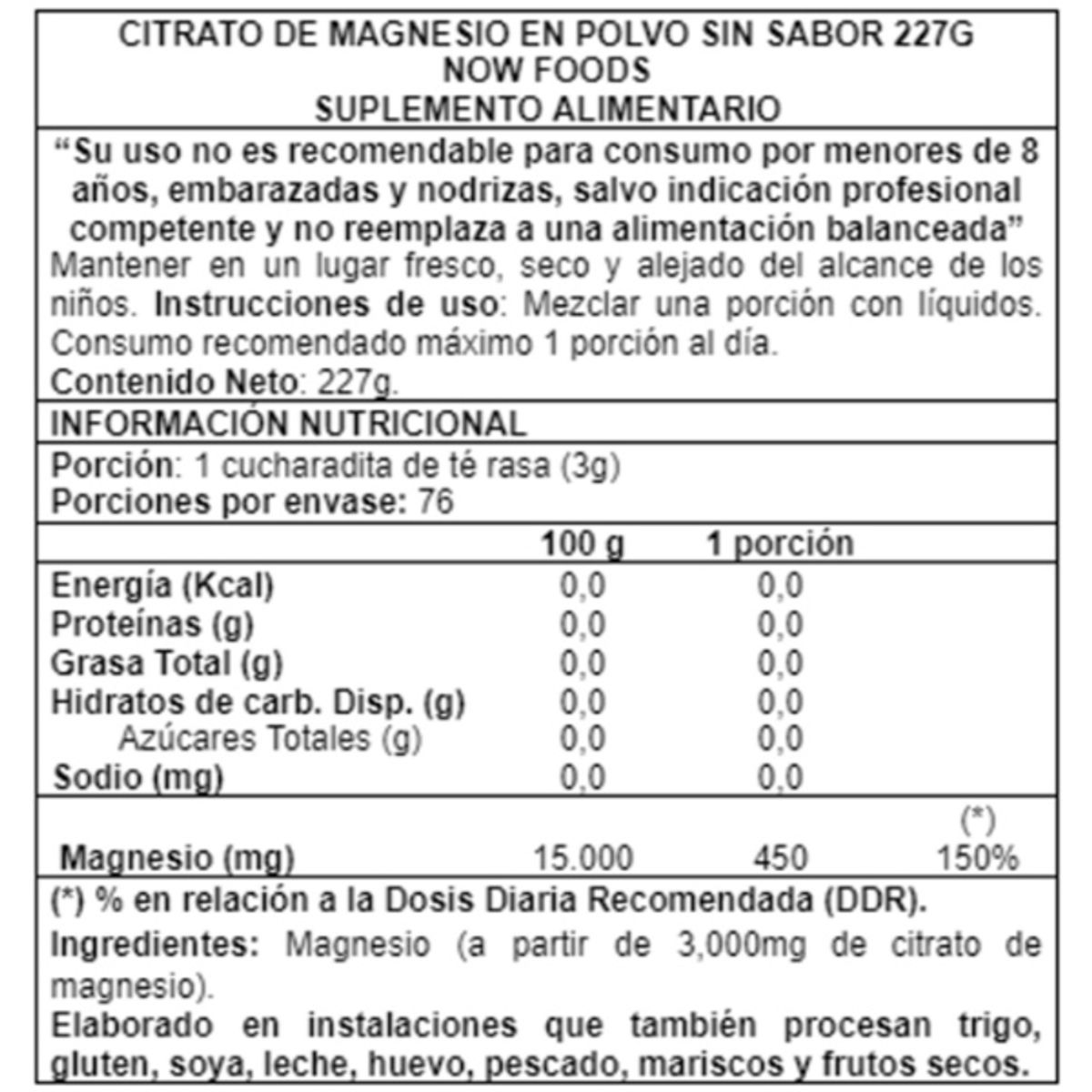 NOW - Magnesium Citrate 227 grs – Now Foods