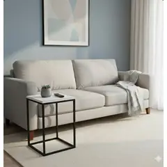 ZIELMIX - Set 2 Mesas Auxiliares Estilo Industrial Metal Cubierta Blanca 30x30x50 cm