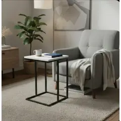 ZIELMIX - Set 2 Mesas Auxiliares Encajables Estilo Industrial Metal Cubierta Blanca 30x30x50 cm