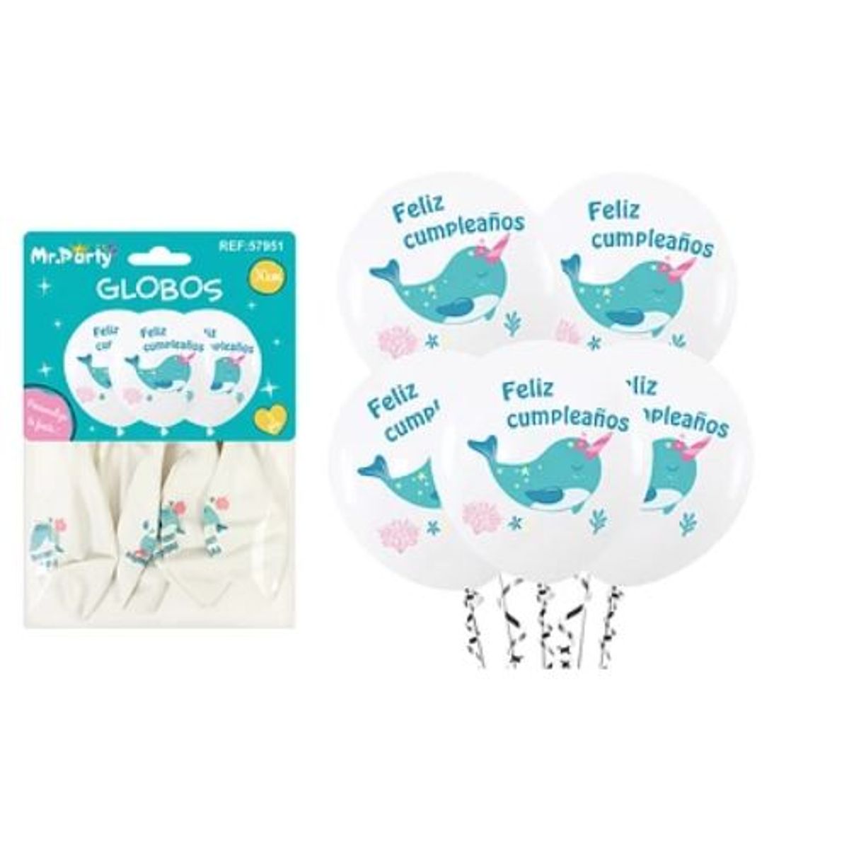 GENERICO - Globos de látex narval 30cm 5pcs