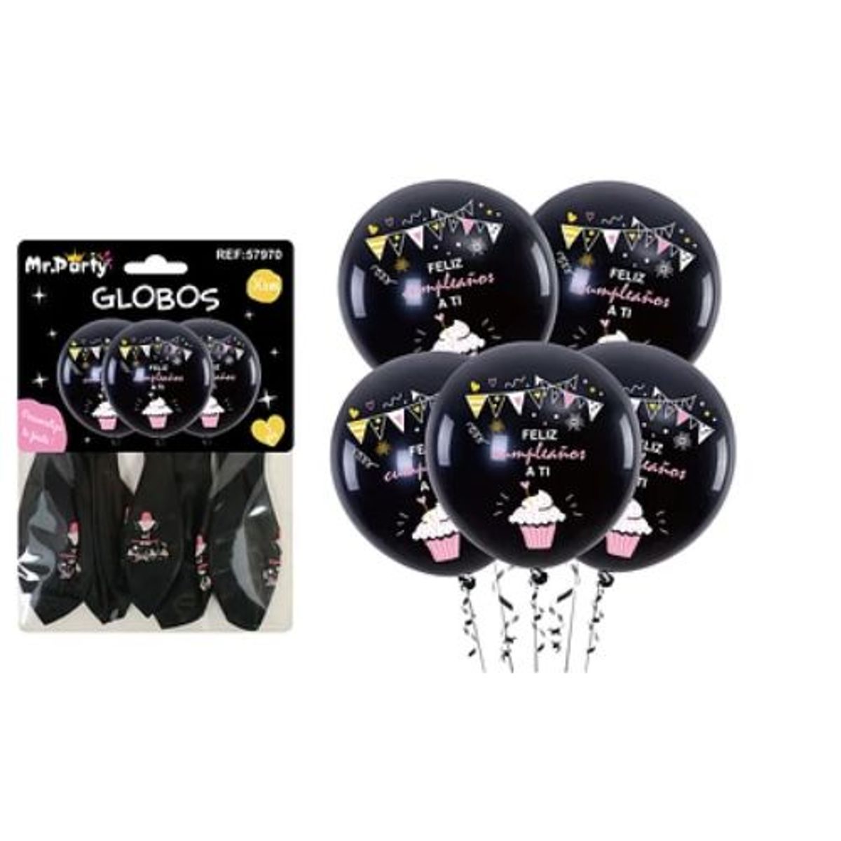 GENERICO - Globos de látex feliz cumpleaños negro 30cm 5pcs