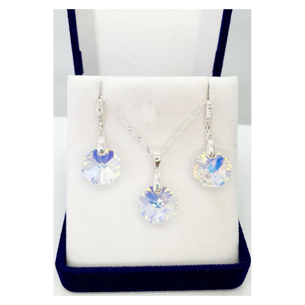 JOYAS MONTERO - Conjunto  Bruselas Con Swarovski Aurora Boreal.