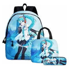 GENERICO - Set Mochila Escolar Diseño Hatsune Miku Estuche Lonchera Calidad v1