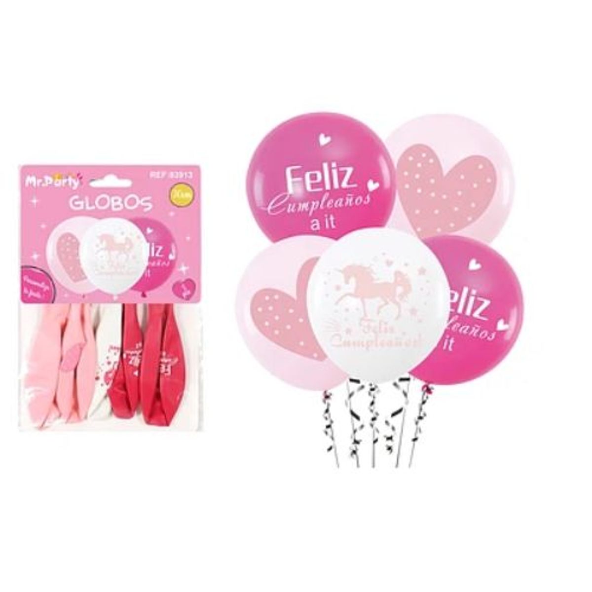 GENERICO - Globos de látex estampado de corazón y unicornio 5pcs