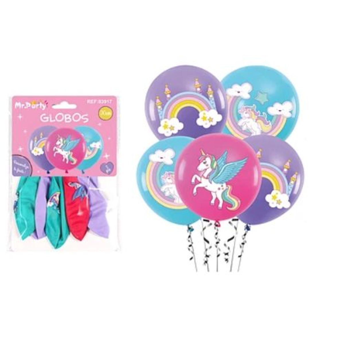 GENERICO - Globos de látex estampado unicornio 5pcs