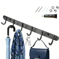 EINICIO - 44cm Perchero Sin Agujeros Con 6 Ganchos De Acero Inoxidable Gris