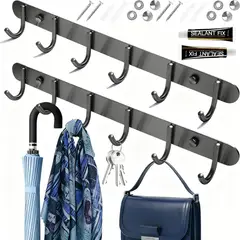 EINICIO - 2pcs Perchero Sin Agujeros Con 6 Ganchos De Acero Inoxidable Gris