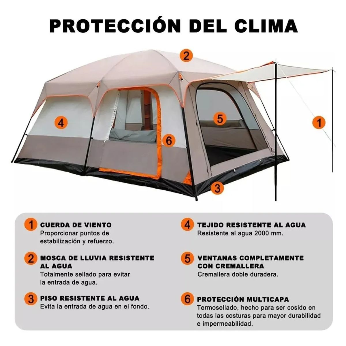 KUANGYE - Tienda De Campaña Grande Para 8-12 Personas Double Capa