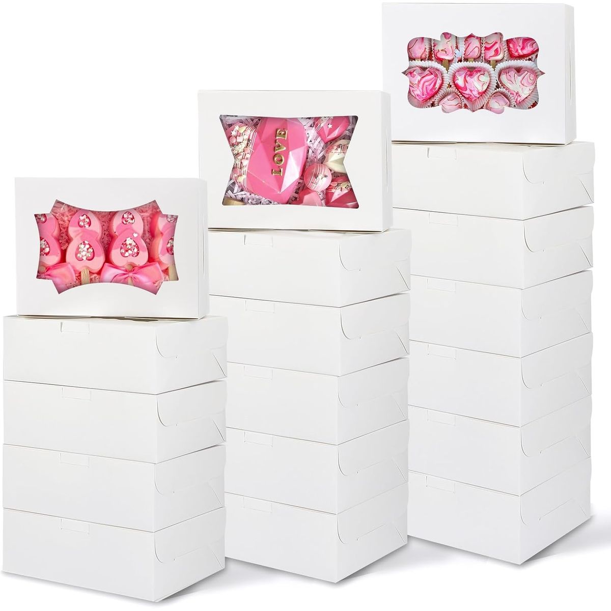 KUANGYE - Pack 30 Cajas Regalo Para 6 Alfajores 20x15x6.3cm Con Visor/ventana, para magdalenas, donas