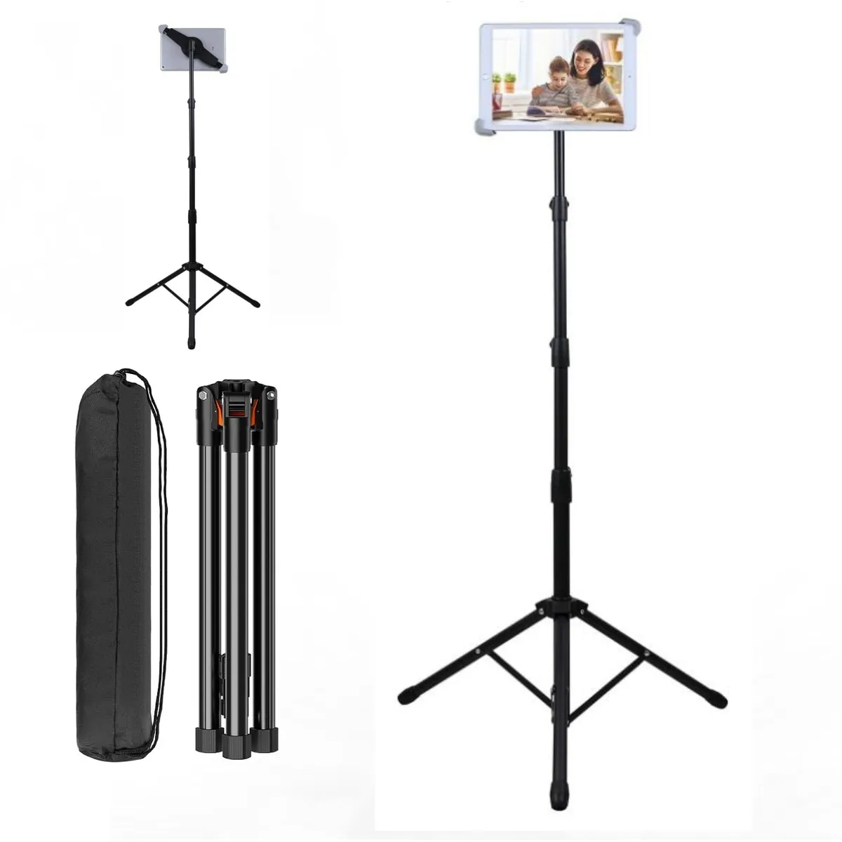 KUANGYE - Soporte de trípode para iPad, Altura Ajustable 45-145cm, rotación 360 Grados, 7-12 pulgadas