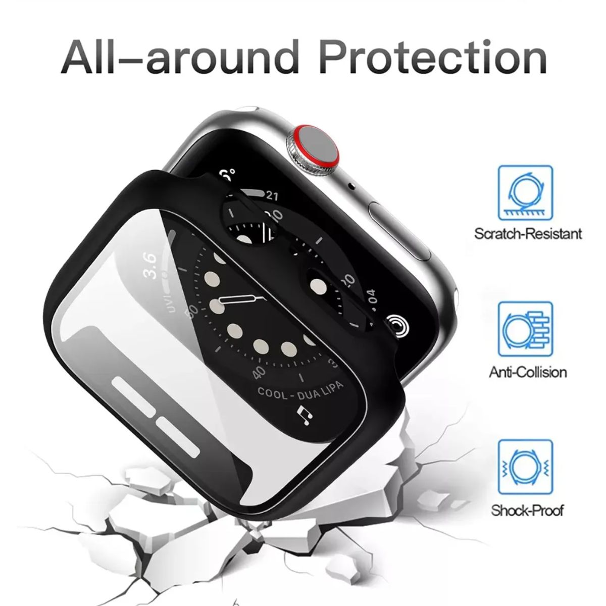 GENERICO - Funda Protectora para Apple Watch con Vidrio Templado Integrado Antigolpes