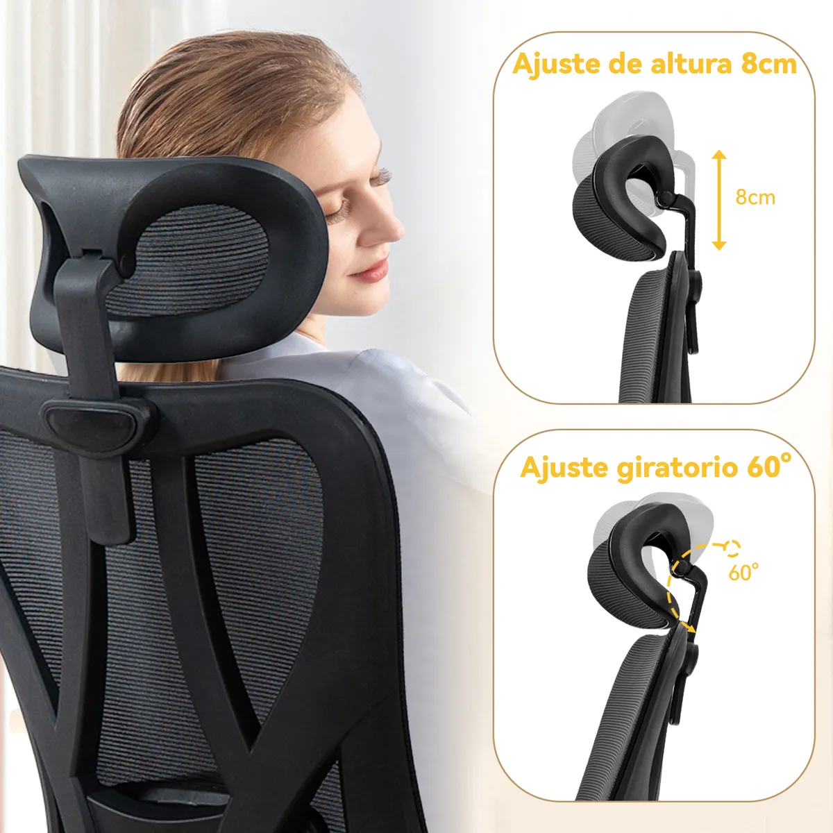 VIDITA - Silla De Oficina Ergonómica Reclinable Reposacabeza 3D Apoyabrazo Ajustable Malla