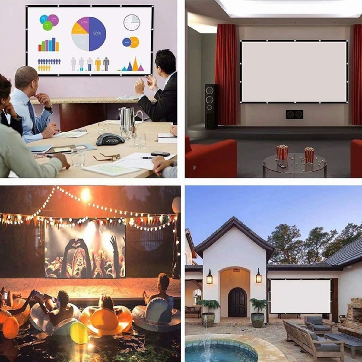 GENERICO - Telón De Proyección de Seda Láctica 100 Pulgadas Formato 16:9 Para Cine En Casa