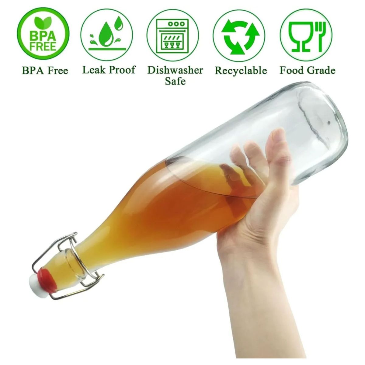 Botella De Vidrio Con Tapa Hermetica Swing 1 Litro, marca BORMIOLI - Foto 2