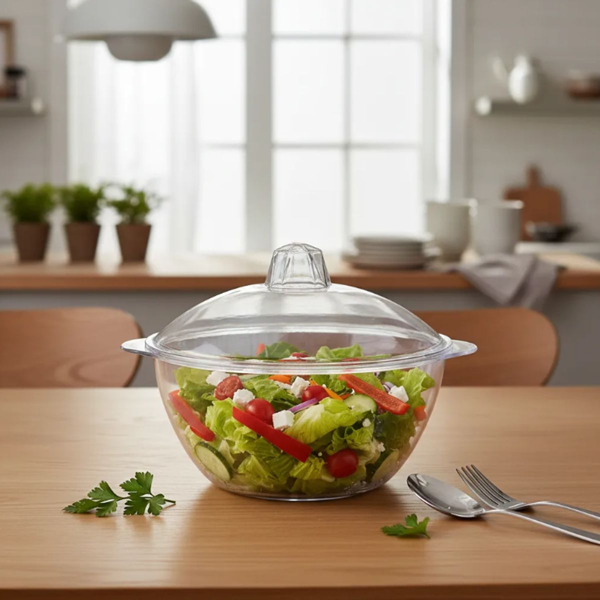 GENERICO - Ensaladera Bowl Acrílico Transparente Con Tapa 22cm Cocina