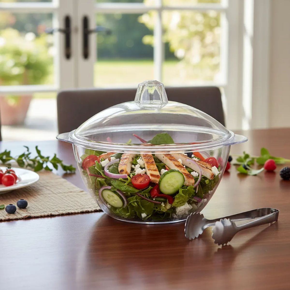GENERICO - Ensaladera Bowl Acrílico Transparente Con Tapa 22cm Cocina