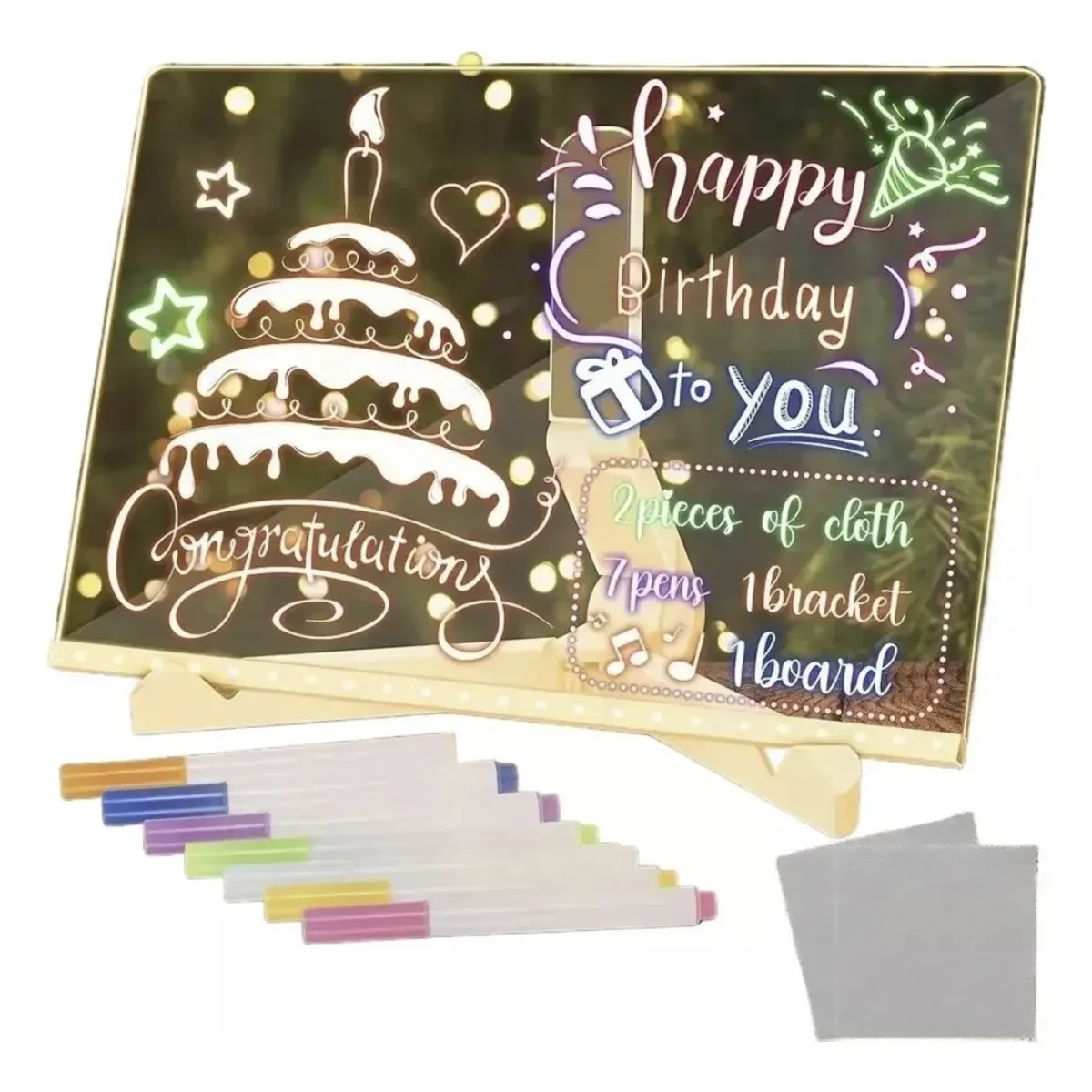 OKAY - Pizarra Blanca Luminosa Usb Borrable Ins Style Con 7 Rotulad